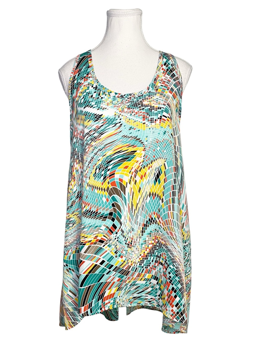 fab'rik Abstract Geometric Mosaic Sleeveless Tunic Top Tank Size Large